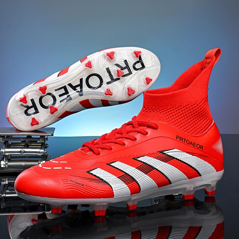 Nouvelles Chaussures de Football pour Hommes Chaussures de Soccer Professionnelles Garçons Antidérapantes TF/FG Match Baskets Confortables Chaussures de Sport à la Cheville Unisexe