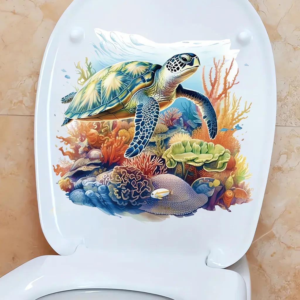 Cute Cartoon Marine Life Toilet Sticker PVC Sticker Toilet Wall Sticker DIY Self-adhesive Waterproof Bathroom Decoration