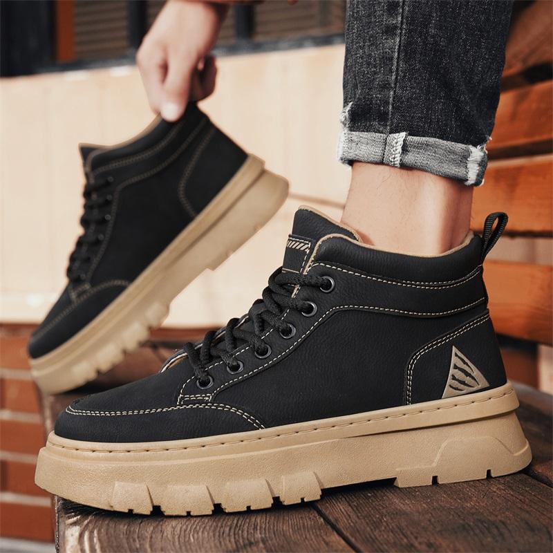 Fashion Mens High Shoes Work Boots Thick Bottom Casual Boots Fashion Outdoor Hiking Shoes Mens Boots Trendy New Work Clothes Fashion