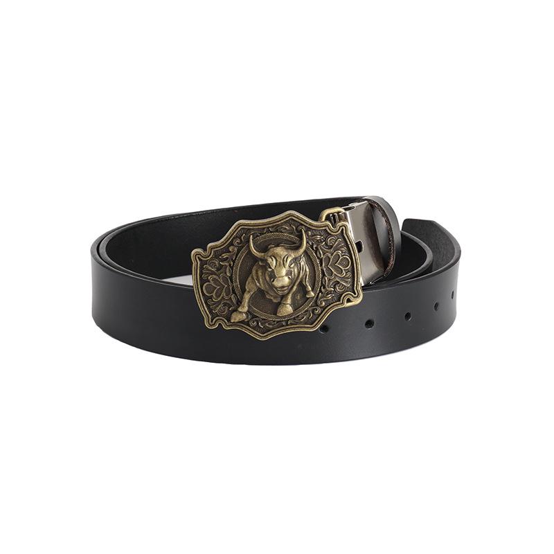 Vintage Bull Head Western Cowboy Men's Leather Belt - Personalized and Stylish