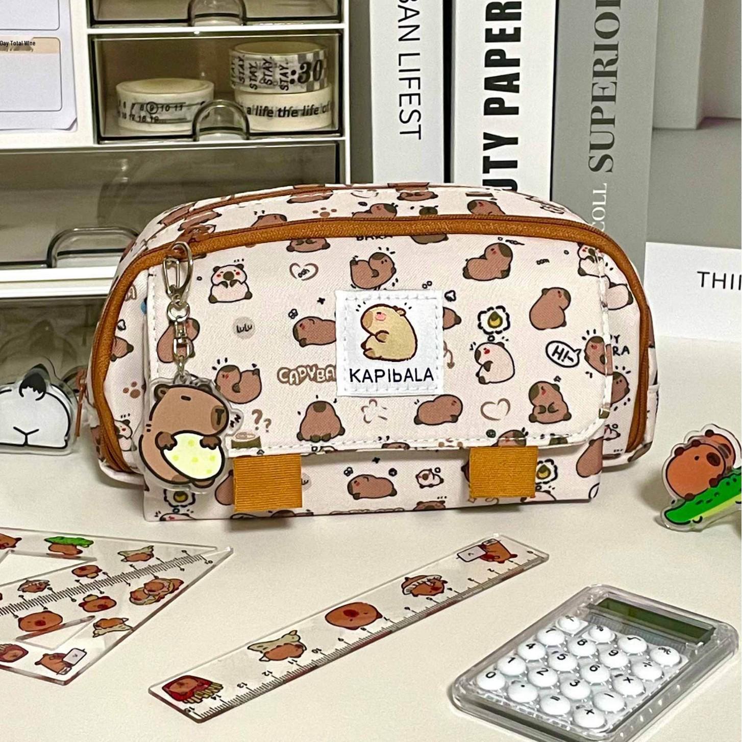 

Capybara Flip-top Pencil Case: Large Capacity, Cute, Multi-layer, Multi-functional Student Stationery Organizer.