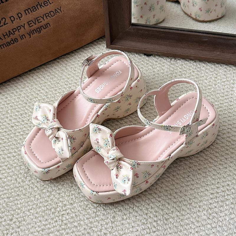 Summer Women Floral Platform Wedges Heel Sandals Fashion Narrow Band Ladies Elegant Party Dress Gladiator Sandalias Female