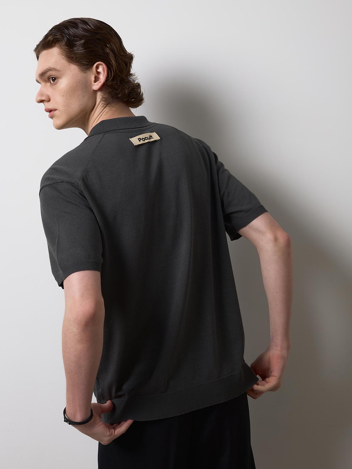 Fokalt Linen Collared Knit - Charcoal Charcoal/M