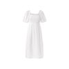 Peacebird Damen Midi-Kleid mit quadratischem Ausschnitt und Puffärmeln