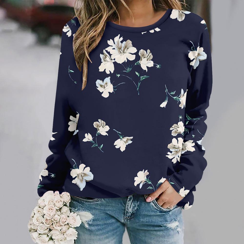 2025  Autumn and winter new fashion round neck long sleeve printed elegant casual loose hoodie
