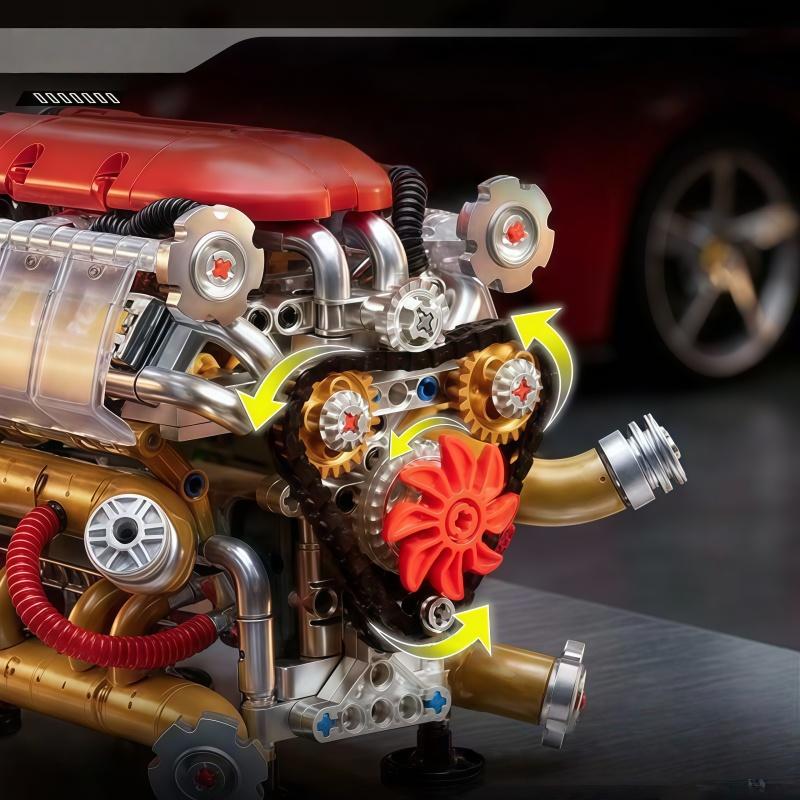 DIY V8 Engine Model Building Kit | Metal-Like Finish | Working Gear Drive | STEM Educational Toy | Desktop Decor Gift