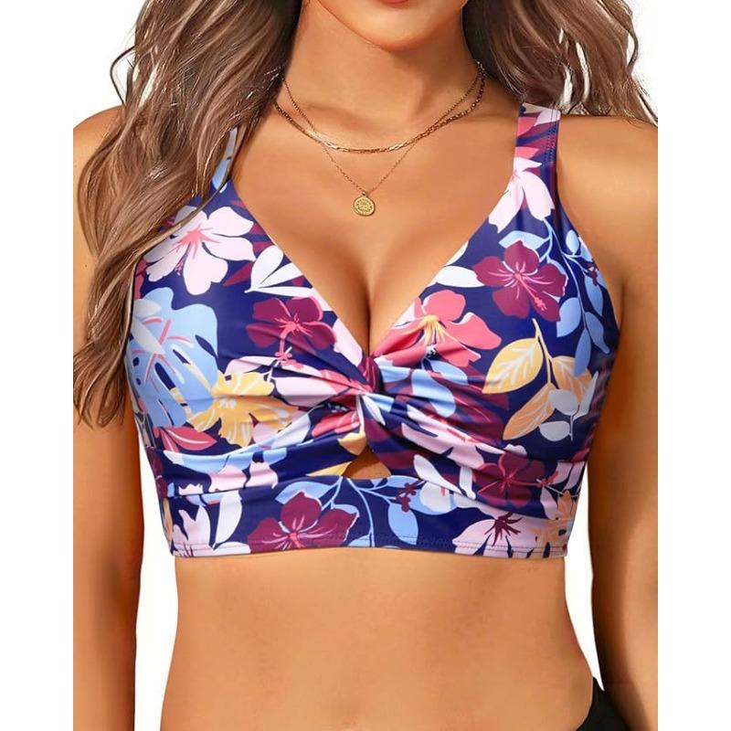 Women's bikini new swimsuit seaside vacation casual neck top
