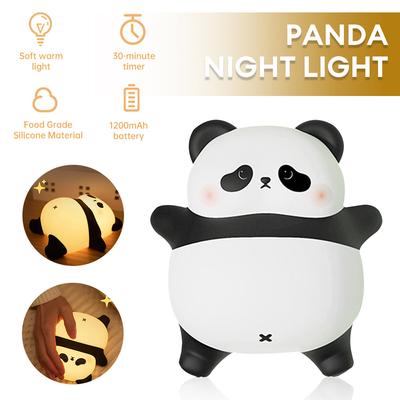 Panda Noční světlo Roztomilá LED silikonová lampa Pat Ovládání jasu Časovač Automatické vypnutí Silikonové zvířátko Světlo na spaní pro děti