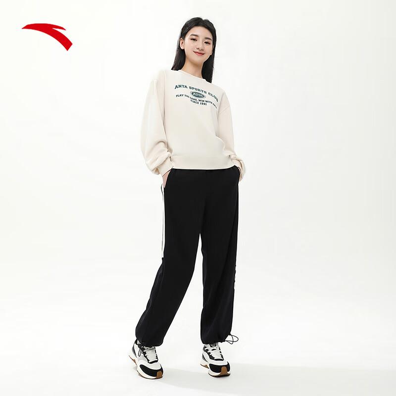 Anta Gestreifte Buchstaben Mid-Rise Fleece Gerade Lässige Hose Damen Unterteile Basic-Schwarz 162348305-2