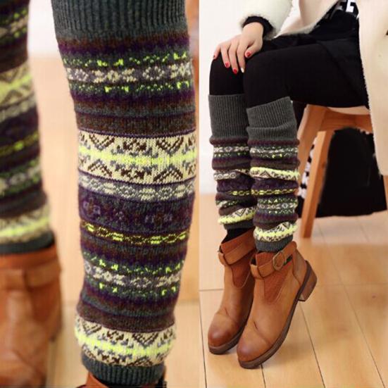 Loose Socks Knitting Warm Acrylic Fiber Stretch Bohemia Style Socks for Daily Life