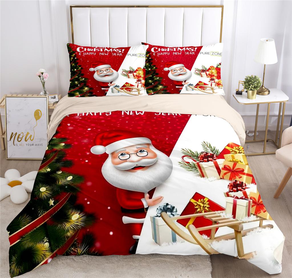Happy Christmas Bedding Set 3D Printed Santa Claus Duvet Cover Set King Queen Double Size Kids Bedding Set No Bed Sheet Gifts