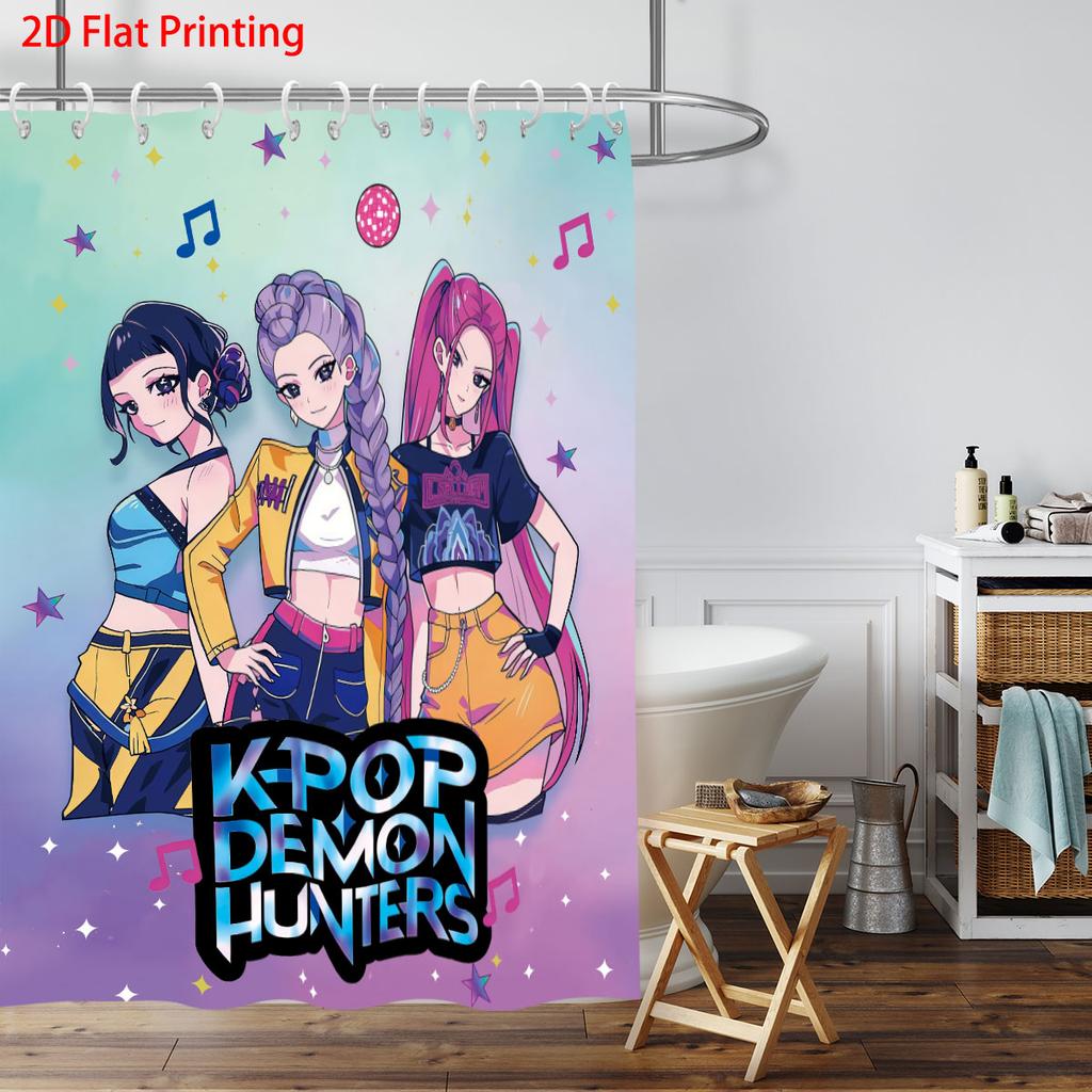 1 Stück K-Pop Dämonenjäger Bedruckter Wasserdichter Duschvorhang Sichtschutz Hängevorhang Mit 12 Haken Mehrere Größen Maschinenwaschbar
