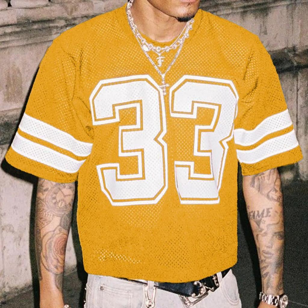 NO.33 Jersey Shirts Mesh Number Graphic Crew Neck Short Sleeve Streetwear Tee Tops