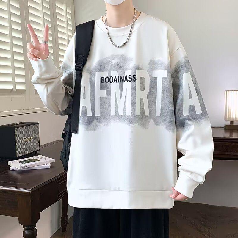Trendy Men's Letter Print Sweatshirt: Autumn/Spring Round Neck, Long Sleeve, Casual Loose Fit.
