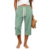 Women Waffle Knit Capri Pants High Waist Elastic Drawstring Casual Loose Fit Side Pockets Mid Length Lounge Pants Summer Wear