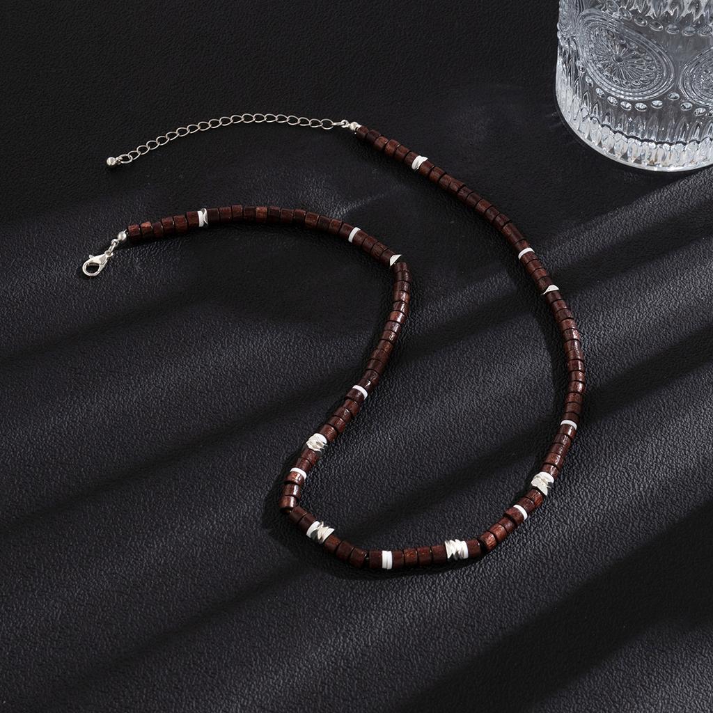 Bohemian Style Surfer Wooden Bead Necklace for Men Hip Hop Niche Simple Beaded Collarbone Chain