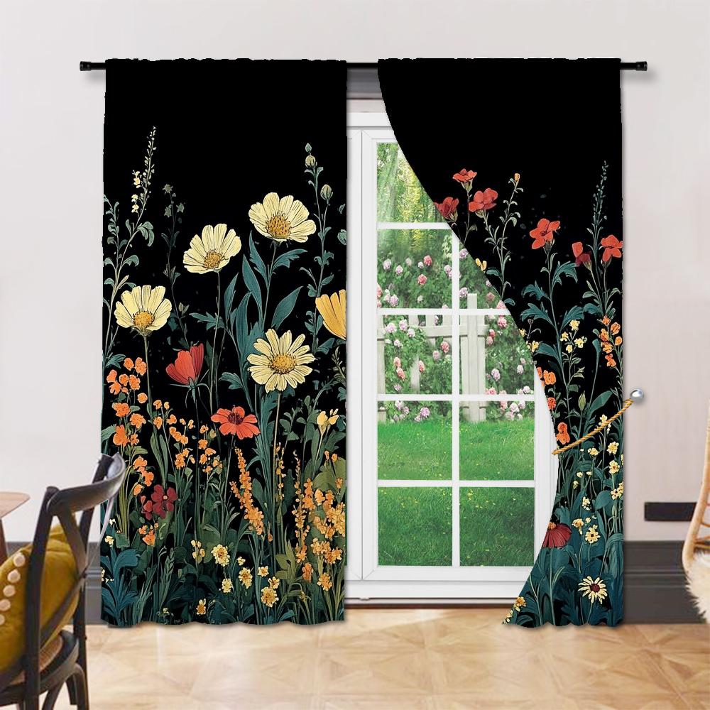 Set Of 2 Versatile Polyester Transparent Curtains Home Decoration Colorful Flowers Use Bedrooms Living Rooms Made Room Window Treatment