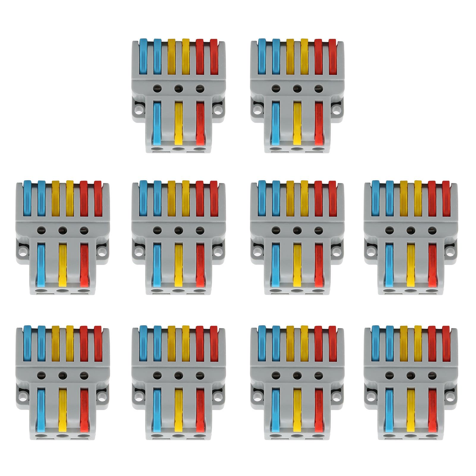 

10Pcs Wire Block Clamp Terminal 3in6out Color Quick Wiring Electrical Connectors LT633