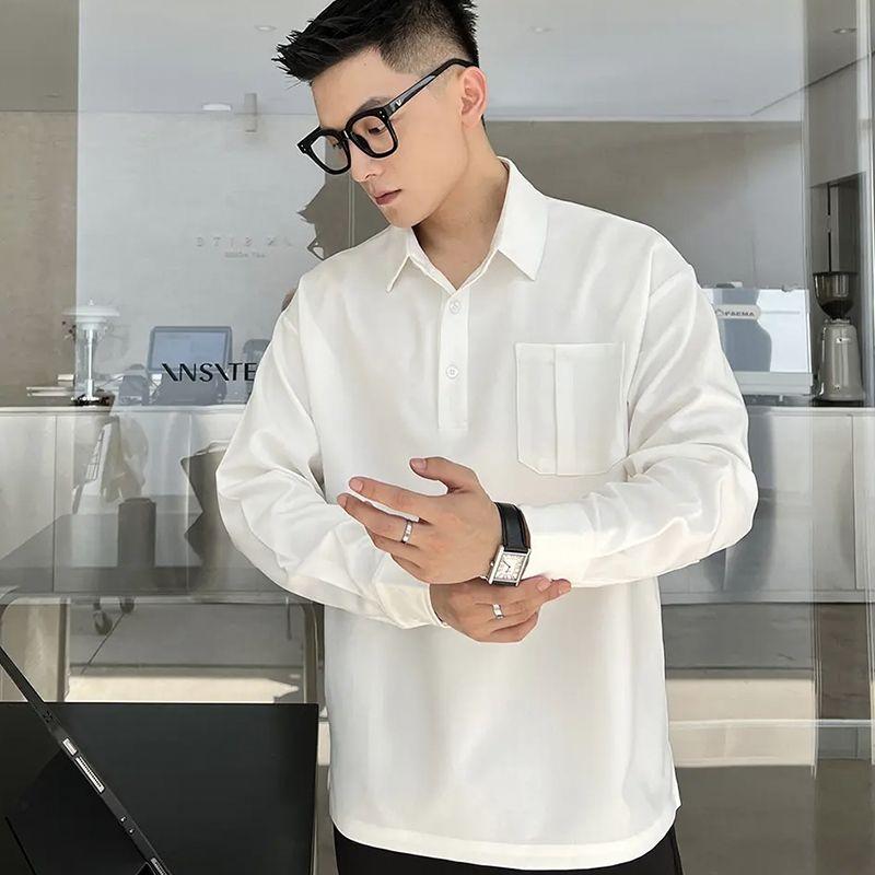 

Темпераментный Способный Красивый На пуговицах Карманы Футболки Весна Лето Тонкий Отложной воротник Деловой повседневный Мода Мужская одежда L белый