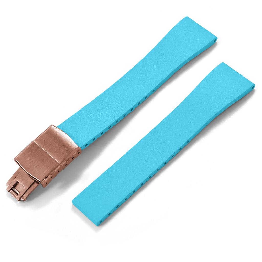 New Fluoro Rubber Watch Band CTS FKM Strap 16 18 19 20 21 22mm Cut to Size Fast Release Adjustable Universal Rose Gold Buckle