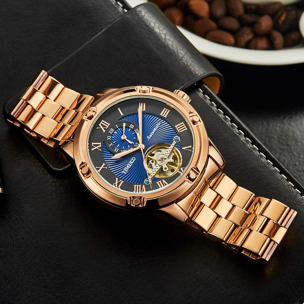 TIME100 Mechanical Watch with Stainless Steel Strap, Gold, for a Masculine, Adult, and Cute Style