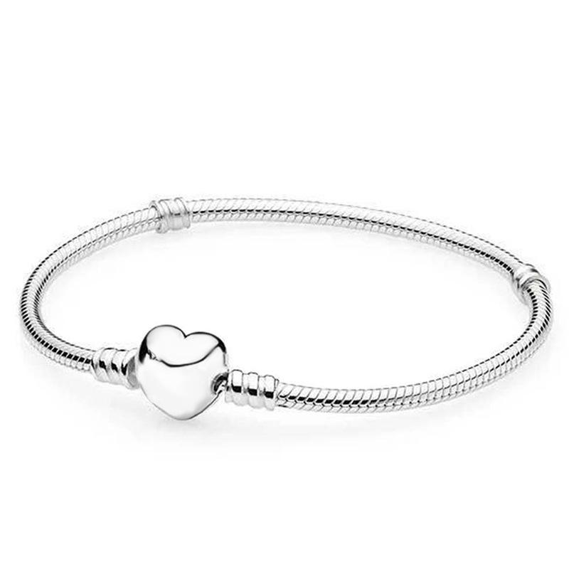 

Shape Square Heart Crown Clasp Snake Chain Bracelet Metal Bracelet Plate SilverLove,17cm