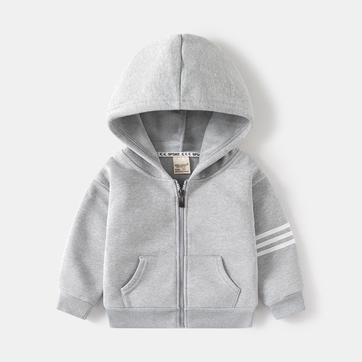 

2024 Autumn Kids Hooded Fleece Sweatshirt with Zipper 100 cm сірий колір