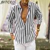 Summer Spring Men's Long-Sleeve Polo Neck Striped Shirt - Relaxed Fit Shirt