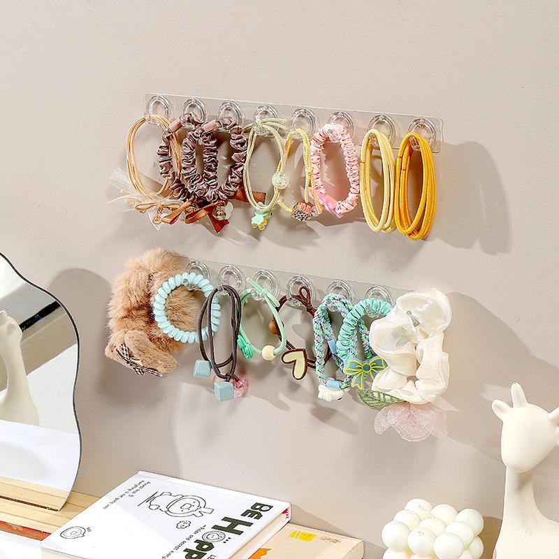 Transparent Hair Tie & Headband Storage Rack with Adhesive Hooks for Bathroom