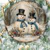 Bonhomme de neige Noël Art Mural Métallique 8x8 Pouces Aluminium Décoration de Fête Scène d'Hiver Roses Rouges Plaque Métallique Ronde Intérieur Extérieur Maison Jardin Décoration Facile à Accrocher