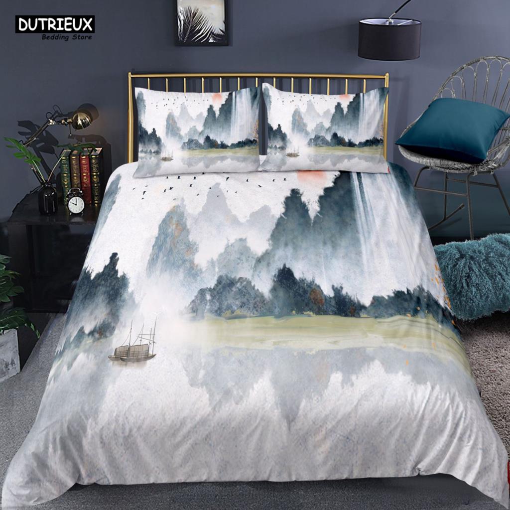 

Chinese Style Landscape Bedding Set Plum Blossom Duvet Cover Sets With Pillowcase Duvet Cover Single Full King Comforter Sets EU single(135x200cm)