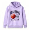 Kids Boys Girls Basketball Champions Print Pullover Hoodie Casual Long Sleeve Road To The Title Graphic Hooded Sweatshirt For Sports Daily Wear