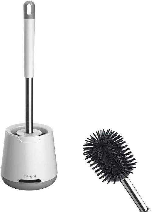 Ibergrif Brosse WC Silicone - Brosse Toilette Et Supports, Anti-goutte, Antibactérienne, Balai WC Ventilée, Blanc