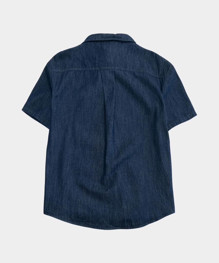 SOMEPLACE MAN Washed Denim One Pocket Snap Short Sleeve Collar Loose Oversized Half Shirt [Medium Blue]