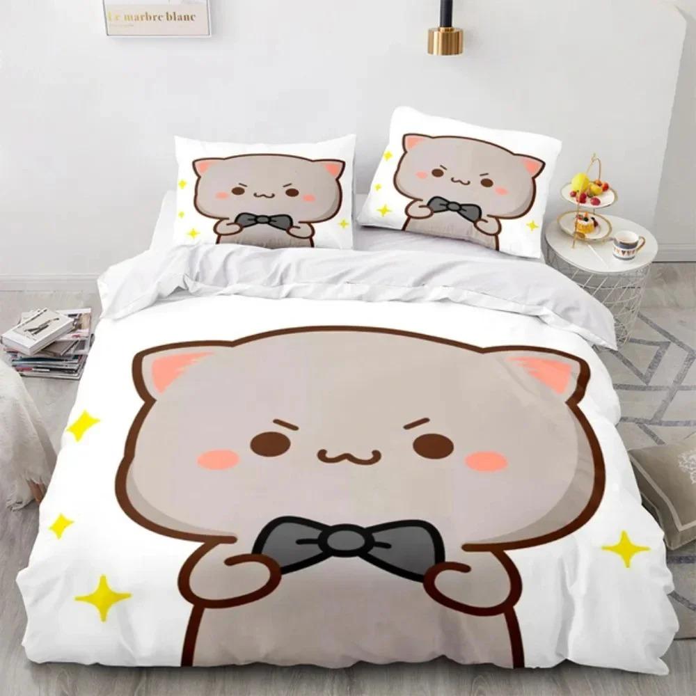 Comforter Cartoon Lovely Peach Cat Bedding Set 3D Printed Suitable For Bedroom Kids Home Textile