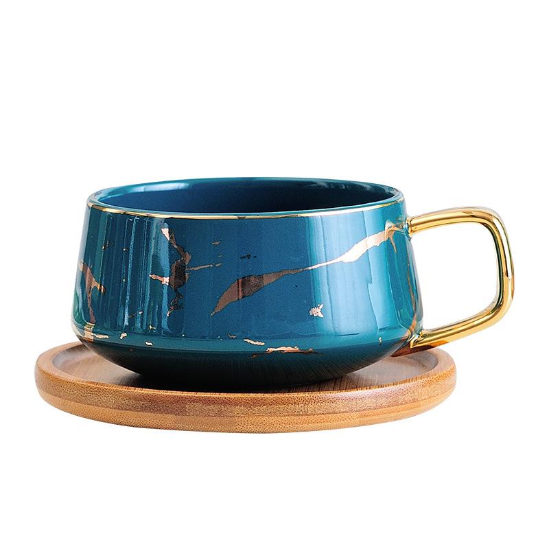 Nordic Marble Ceramic Coffee Mug Set With Lid Spoon Saucer Creative Couple Cup for Home Office Breakfast Afternoon Tea Gift