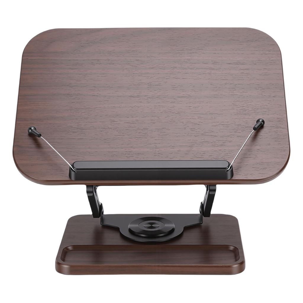 Multifunctional Book Stand Foldable Reading Display Holder with 360 Degree Rotating Base Pen Slot Elastic Page Clips