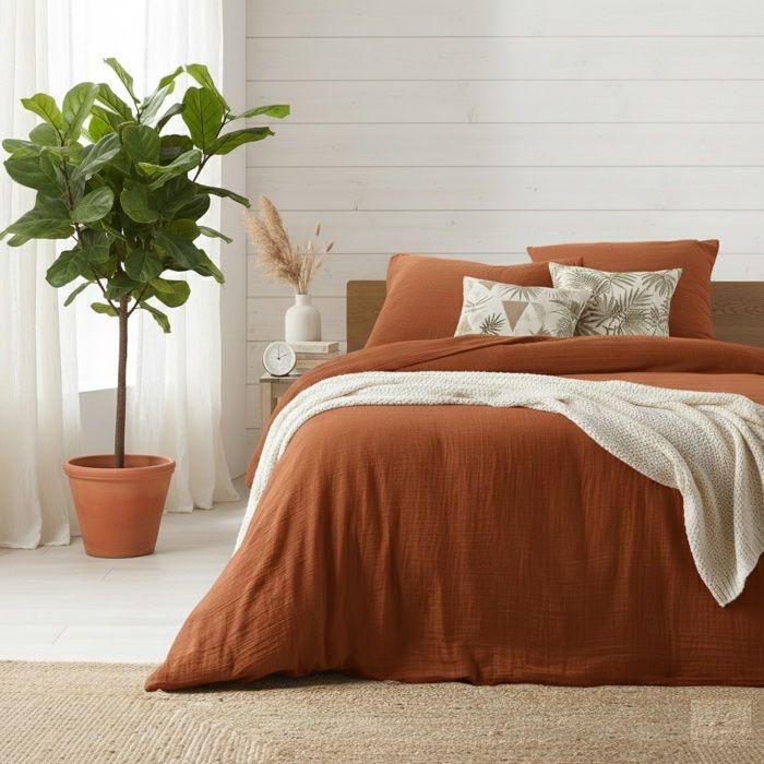 Cotton Gauze Duvet Cover + 2 Pillowcases 220 X 240 Cm Trendy Terracotta