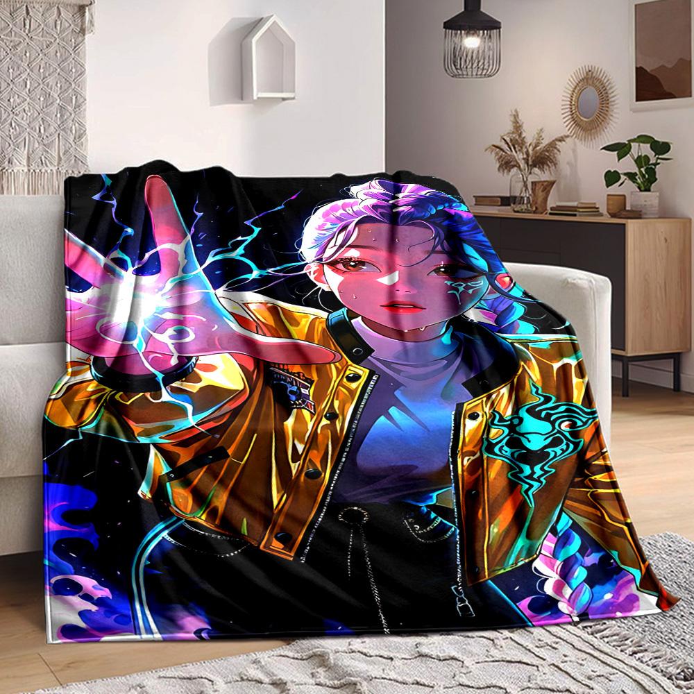1pc KPop Demon Hunters Soft & Warm Flannel Blanket, Multi-Purpose Throw Blanket for Couch, Sofa, Office, Bed, Camping, Travel
