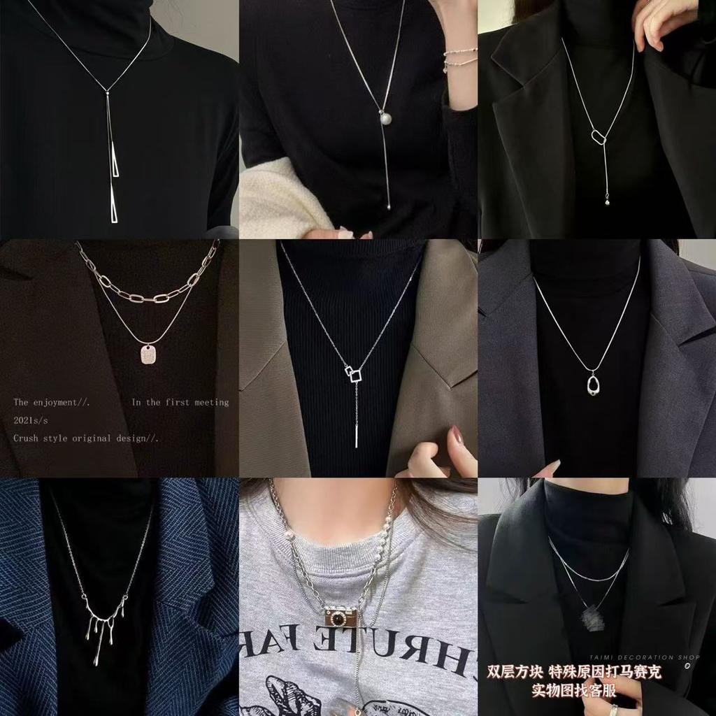 Hollow oval geometric necklace Korean simple fashion sweater chain niche versatile cold jewelry versatile