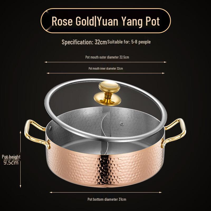 ZISIZ 304 Stainless Steel Hammered Divided Hot Pot
