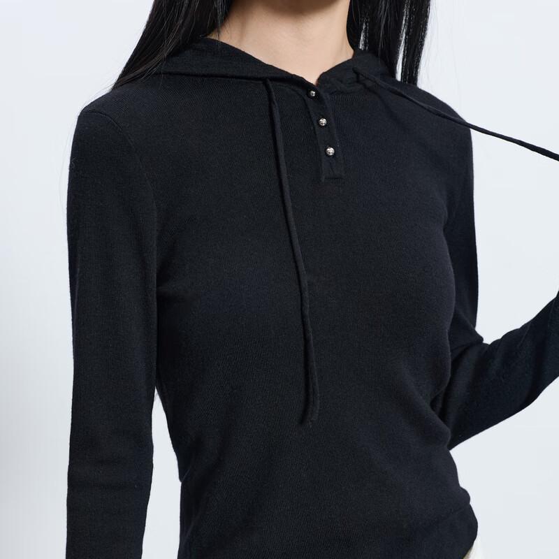Sancai 2025 Autumn Women's Slim Fit Hooded Knit Pullover