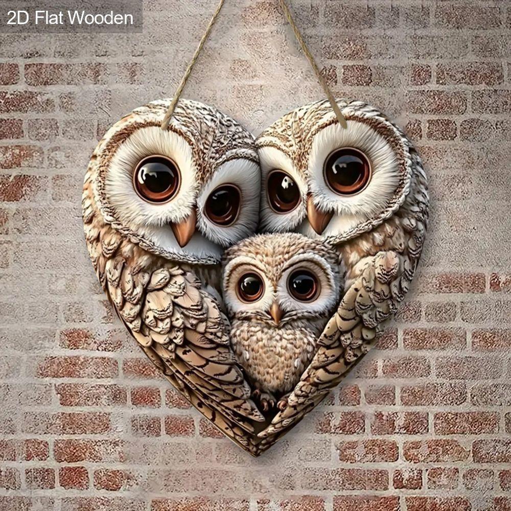 2D flat wooden tag, home wall decoration, housewarming gift for friends, three owl pattern
