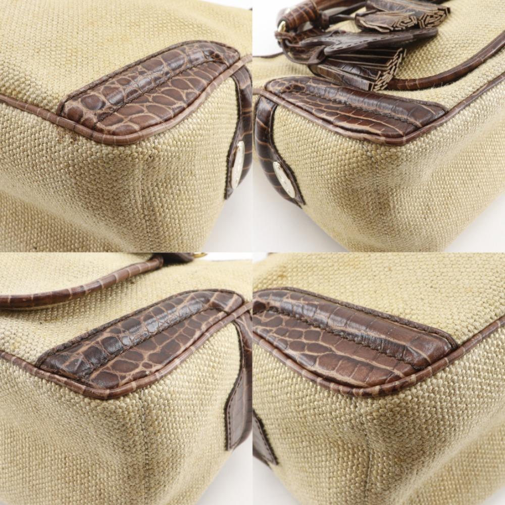 CELINE Boogie bag Handbag triomphe charm Brown straw/Embossed Leather Women Used