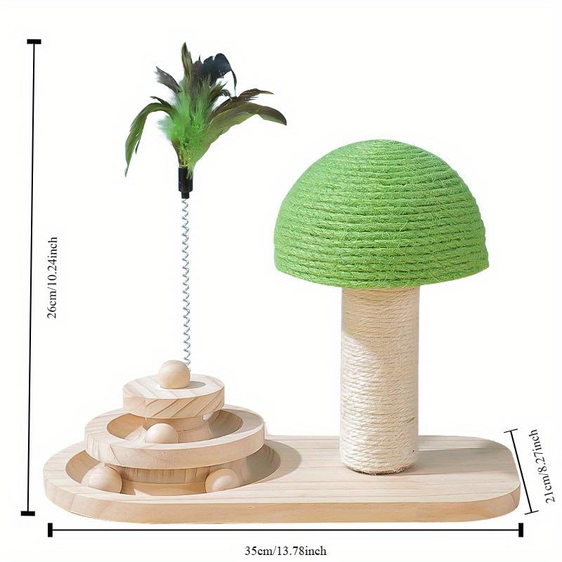 Non-toxic Wooden Turntable Cat Toy - Pine Wood Scratch Pad with Sisal Ball and Teaser Wand, Durable and Fun