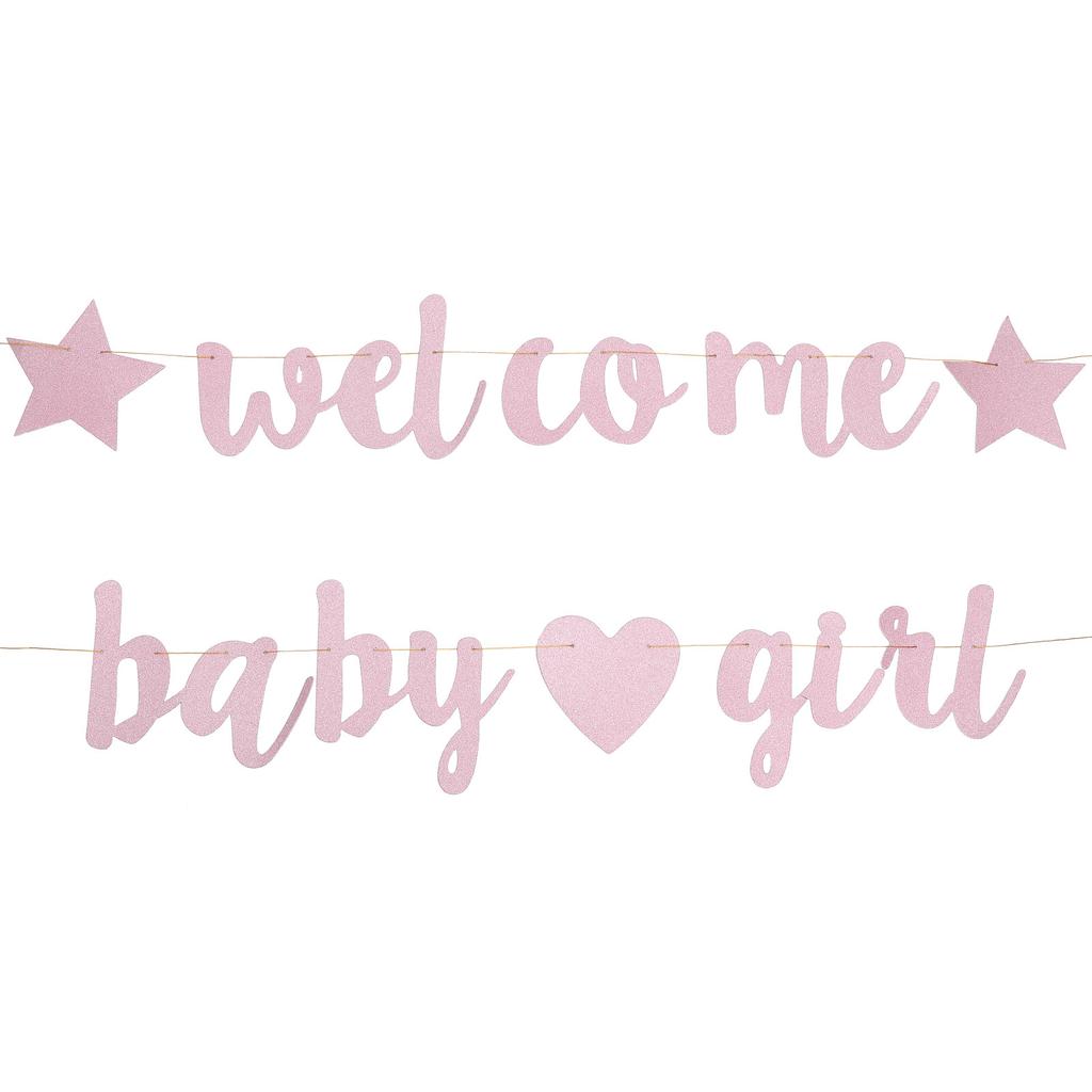 Welcome Baby Banner Glitter Paper Gender Reveal Party Decoration Hanging Flag Baby Shower Birthday Party Supply