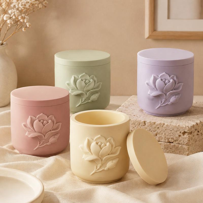 Magnolia Lily Design Flowerpot Molds Reusable DIY Resin Plaster Storage Box Molds for Nordic Home Decor