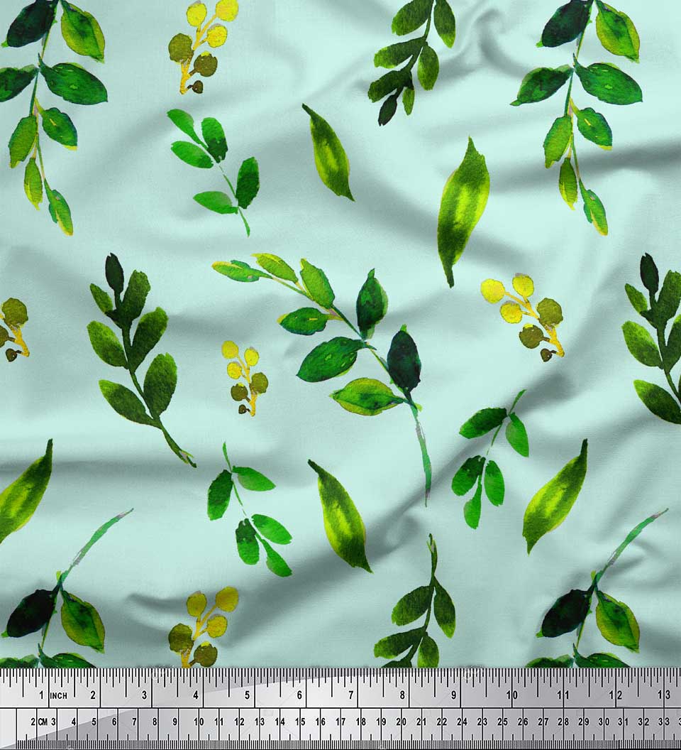 

Soimoi Purple Poly Crepe Fabric Zamioculcas Leaves Fabric Prints By metre 42 Inch 42 Inch Wide - Poly Crepe зелений