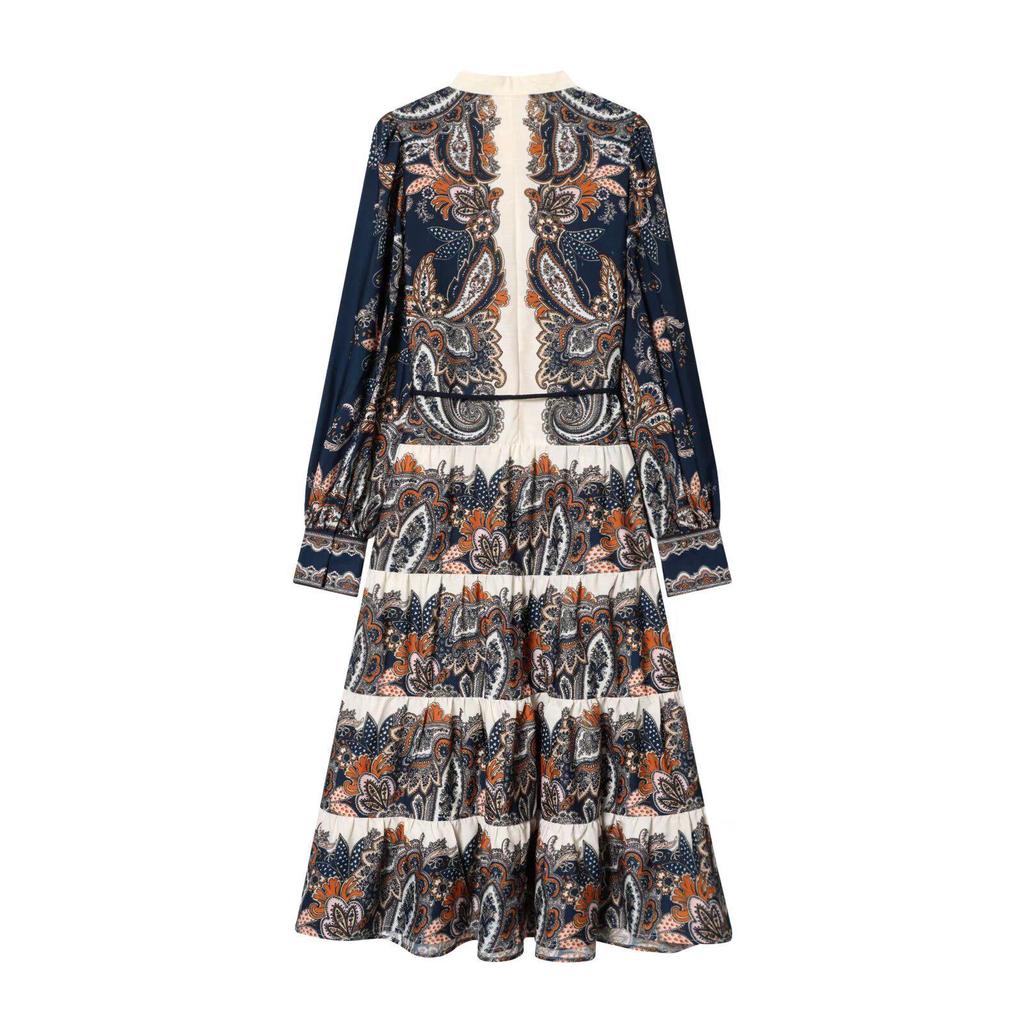 2026 Spring Women's Long-Sleeve Stand-Up Collar Layered Hem Dress 61546