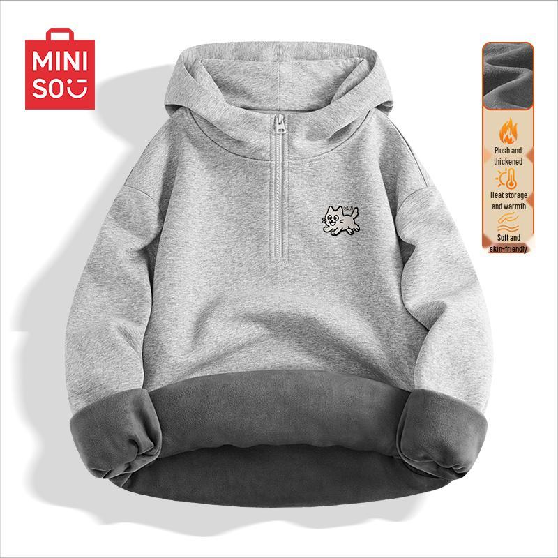 MINISO Men's Fleece-Lined Half-Zip Hooded Sweatshirt